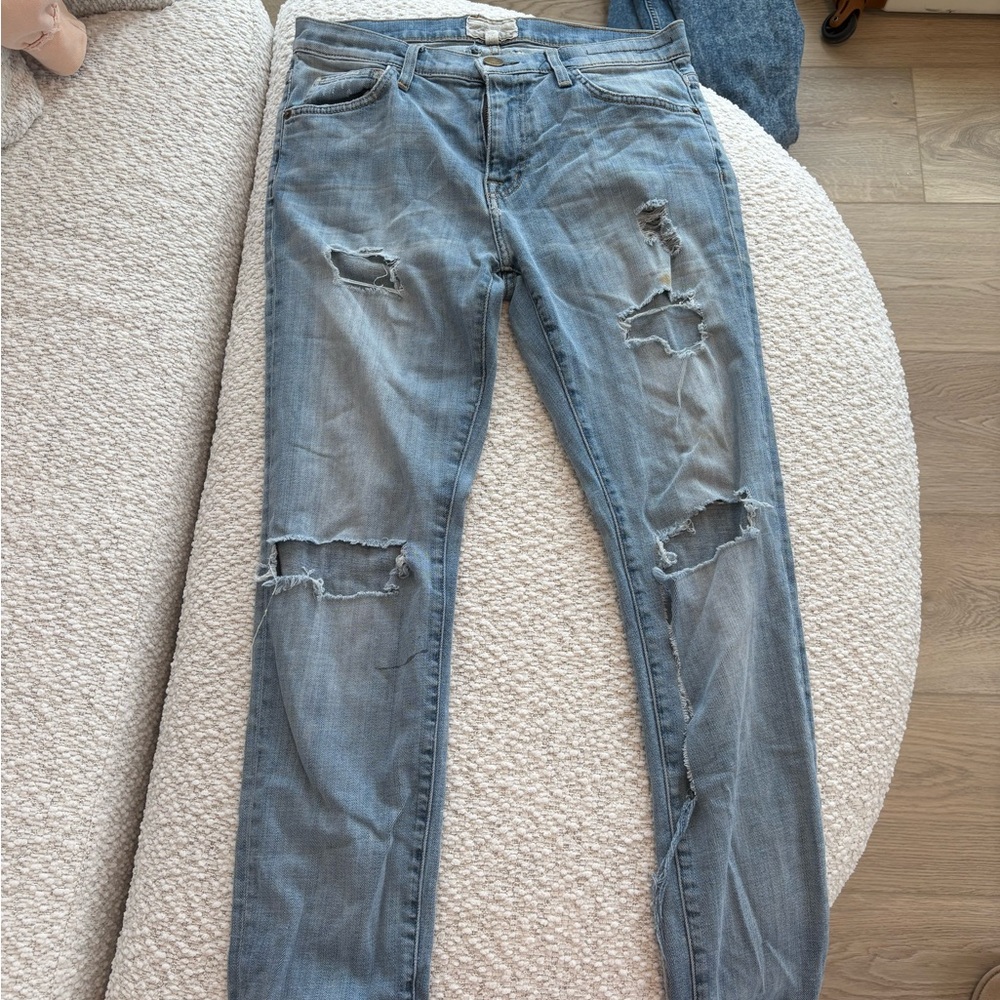 Current/Elliot Skinny Distressed Light Blue Women's Jeans